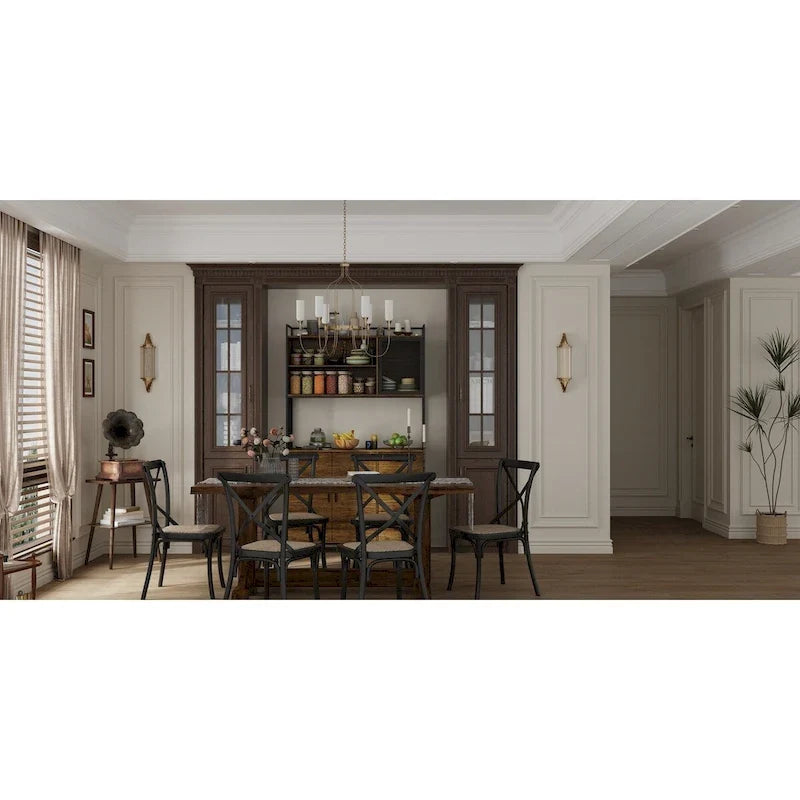 Brown Walnut Color Retro Kitchen Storage Cabinet Collection with Iron Frame