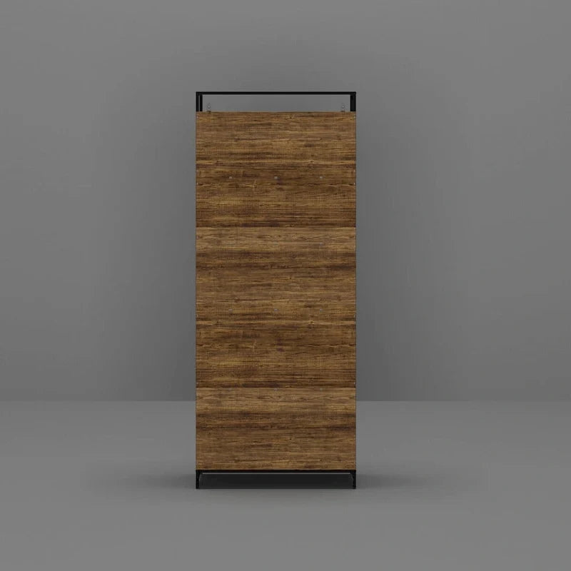 Brown Walnut Color Retro Kitchen Storage Cabinet Collection with Iron Frame