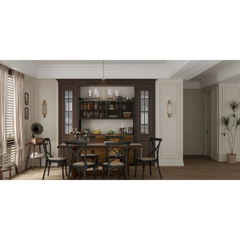 Brown Walnut Color Retro Kitchen Storage Cabinet Collection with Iron Frame