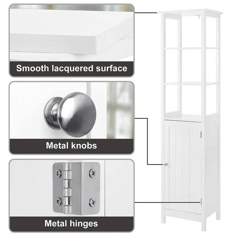 Floor Cabinet with 3-Tier Shelf - 12.6D x 15.7W x 63H