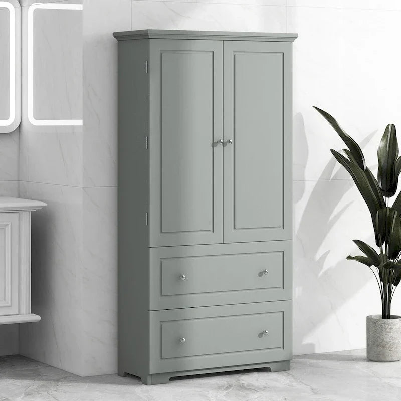 Tall Bathroom Storage Cabinet, Freestanding Storage Cabinet with Two Drawers and Adjustable Shelf