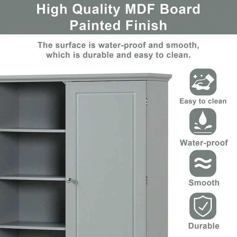 Tall Bathroom Storage Cabinet, Freestanding Storage Cabinet with Two Drawers and Adjustable Shelf