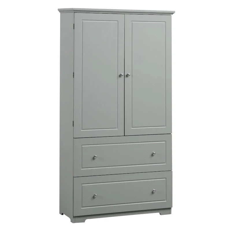 Tall Bathroom Storage Cabinet, Freestanding Storage Cabinet with Two Drawers and Adjustable Shelf