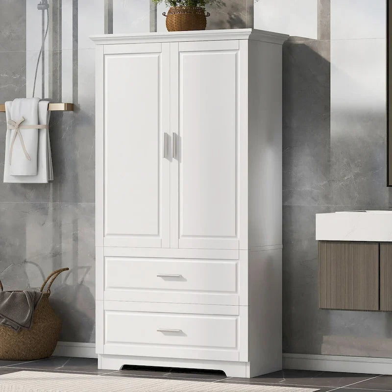 Tall Bathroom Storage Cabinet, Freestanding Storage Cabinet with Two Drawers and Adjustable Shelf