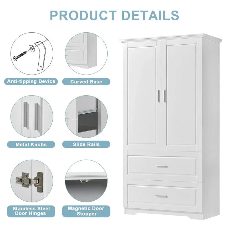 Tall Bathroom Storage Cabinet, Freestanding Storage Cabinet with Two Drawers and Adjustable Shelf