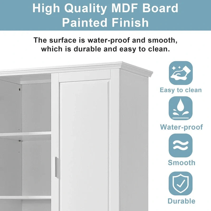 Tall Bathroom Storage Cabinet, Freestanding Storage Cabinet with Two Drawers and Adjustable Shelf