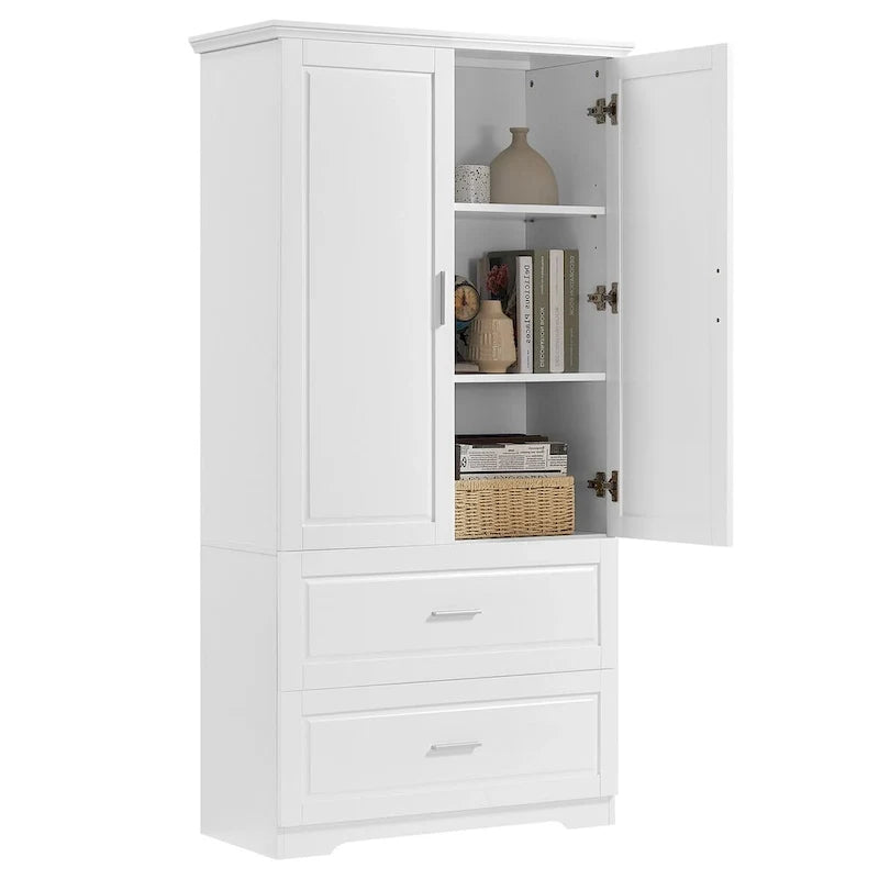 Tall Bathroom Storage Cabinet, Freestanding Storage Cabinet with Two Drawers and Adjustable Shelf